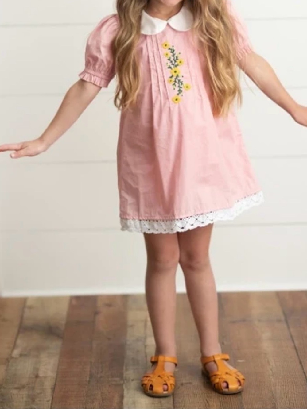Wren & James Pink Embroidered Lace Peter Pan Collar Spring Dress